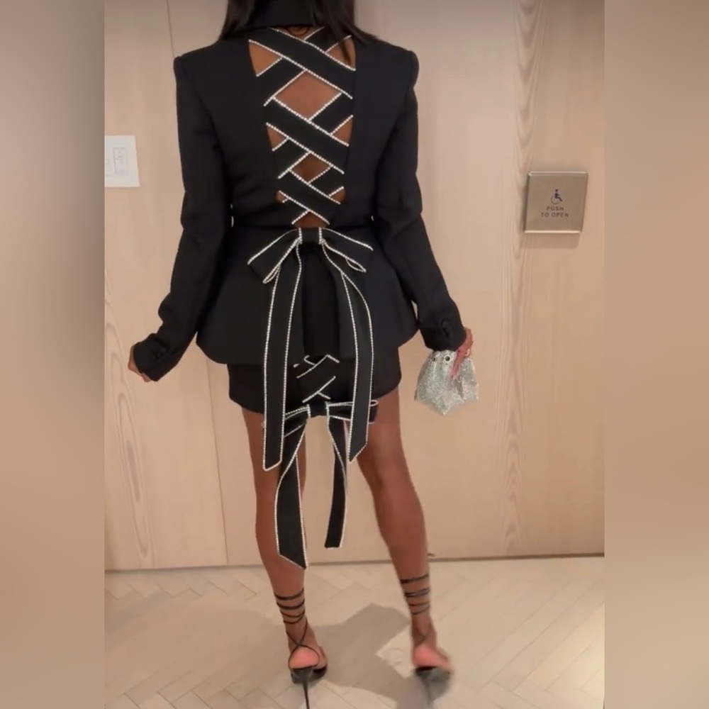AREA Hourglass Blazer & Mini Skirt with Laced Back
